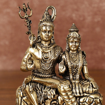 Pure Brass Superfine Intricate Shiv Parvati Idol - 5" Tall