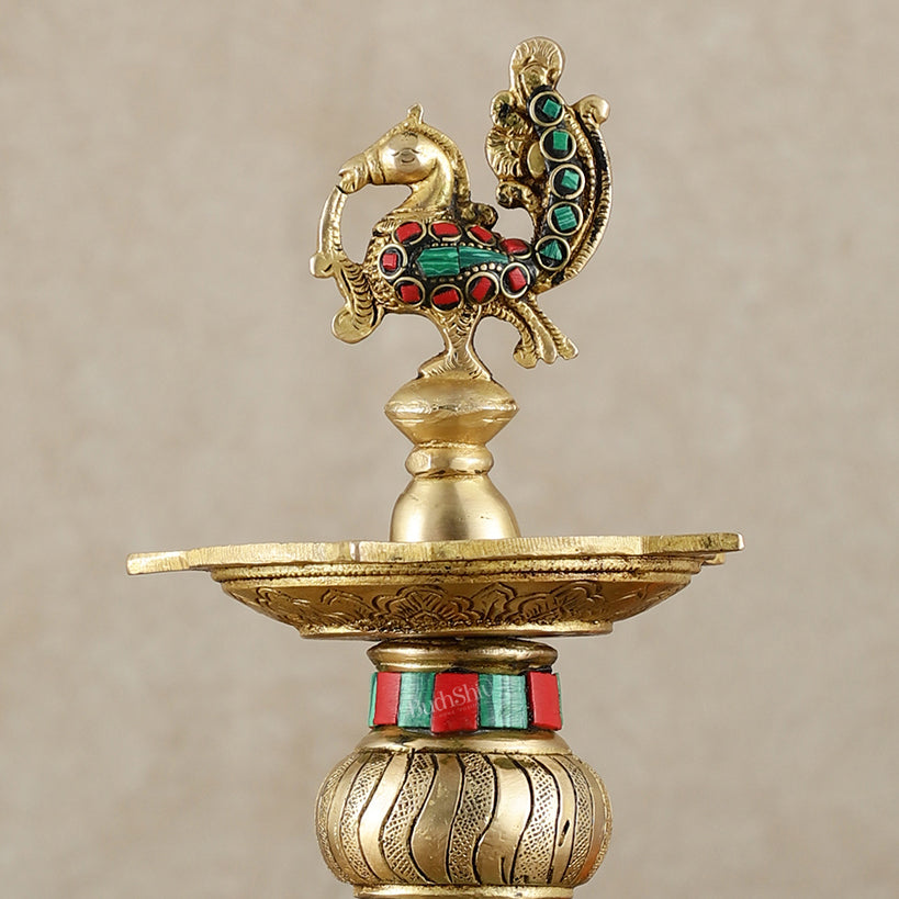 Brass Superfine Elephant with peacock lamp 11" meenakari single