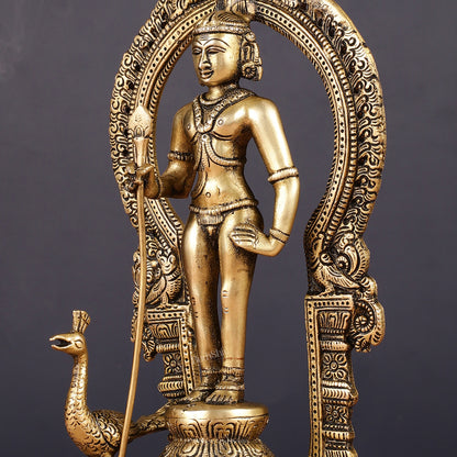 Brass Lord Murugan Kartikeya with Frame Idol - 9.5"