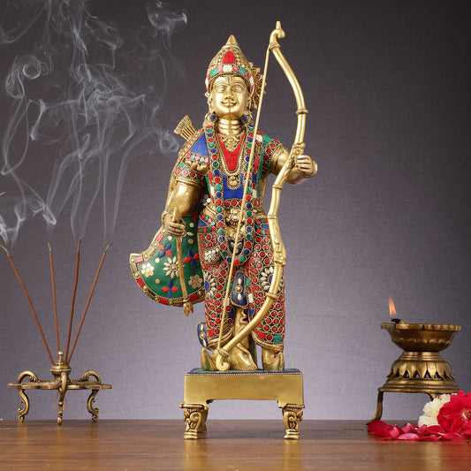 Brass Lord Rama Idol multicolour stonework | 18"