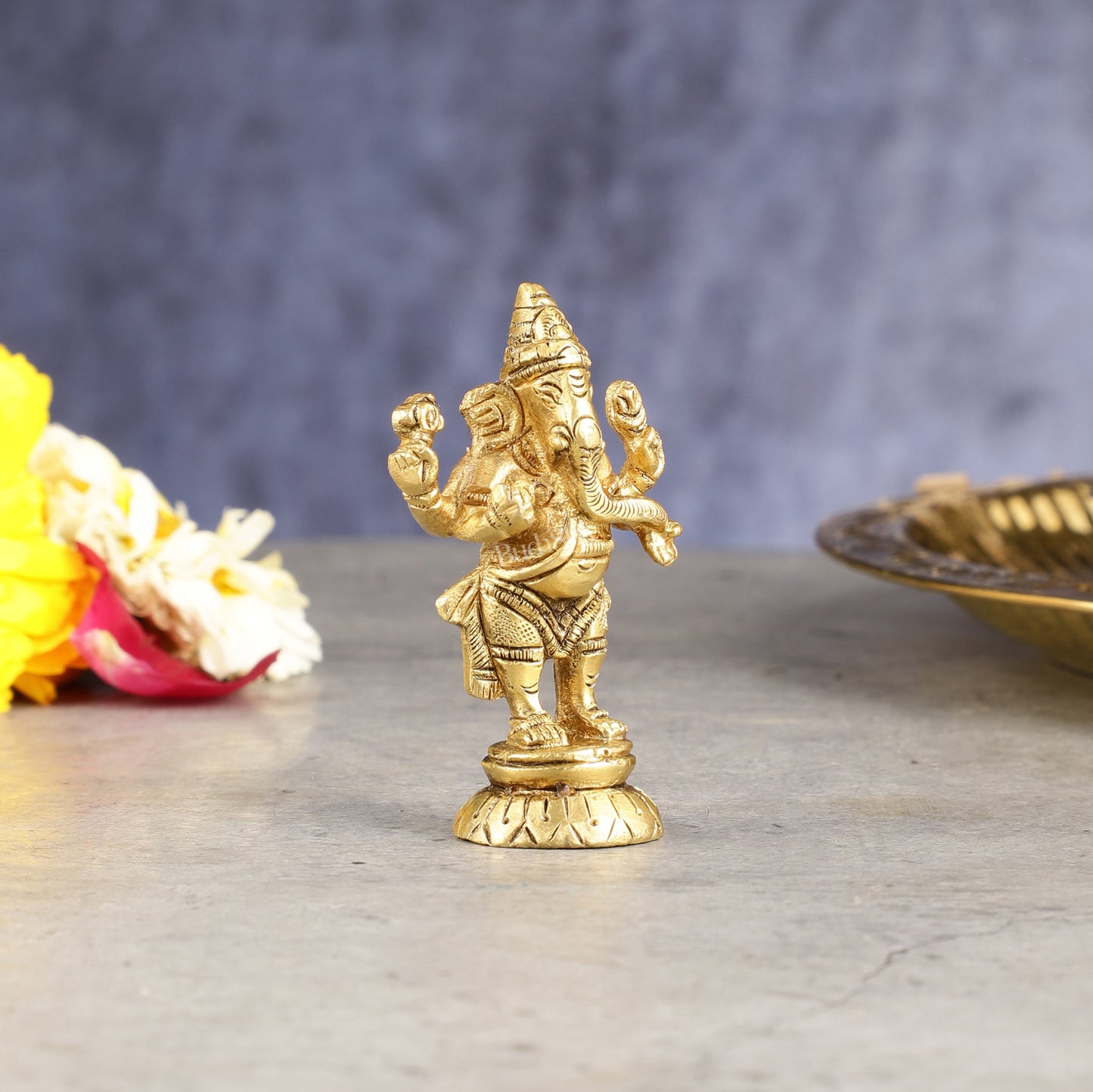 Brass standing ganesha miniature idol 3 inch