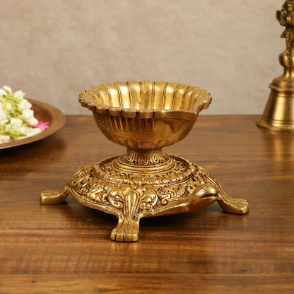 Brass Tortoise Diya Lamp 6 inch