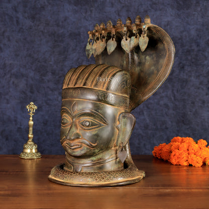 Vintage Brass Shiva with Mukhalingam and Naga Aura Statue – 13" Height