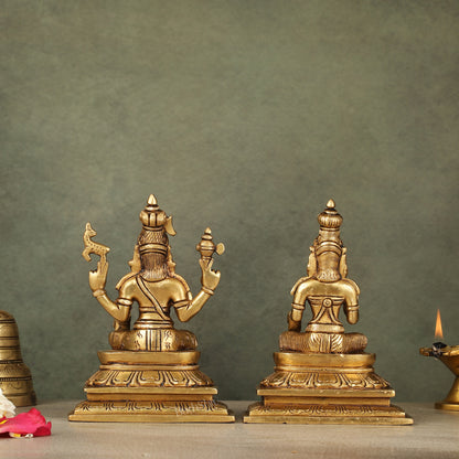 Brass Lord Shiva and Goddess Parvati Sitting Idols - 6.5 inch