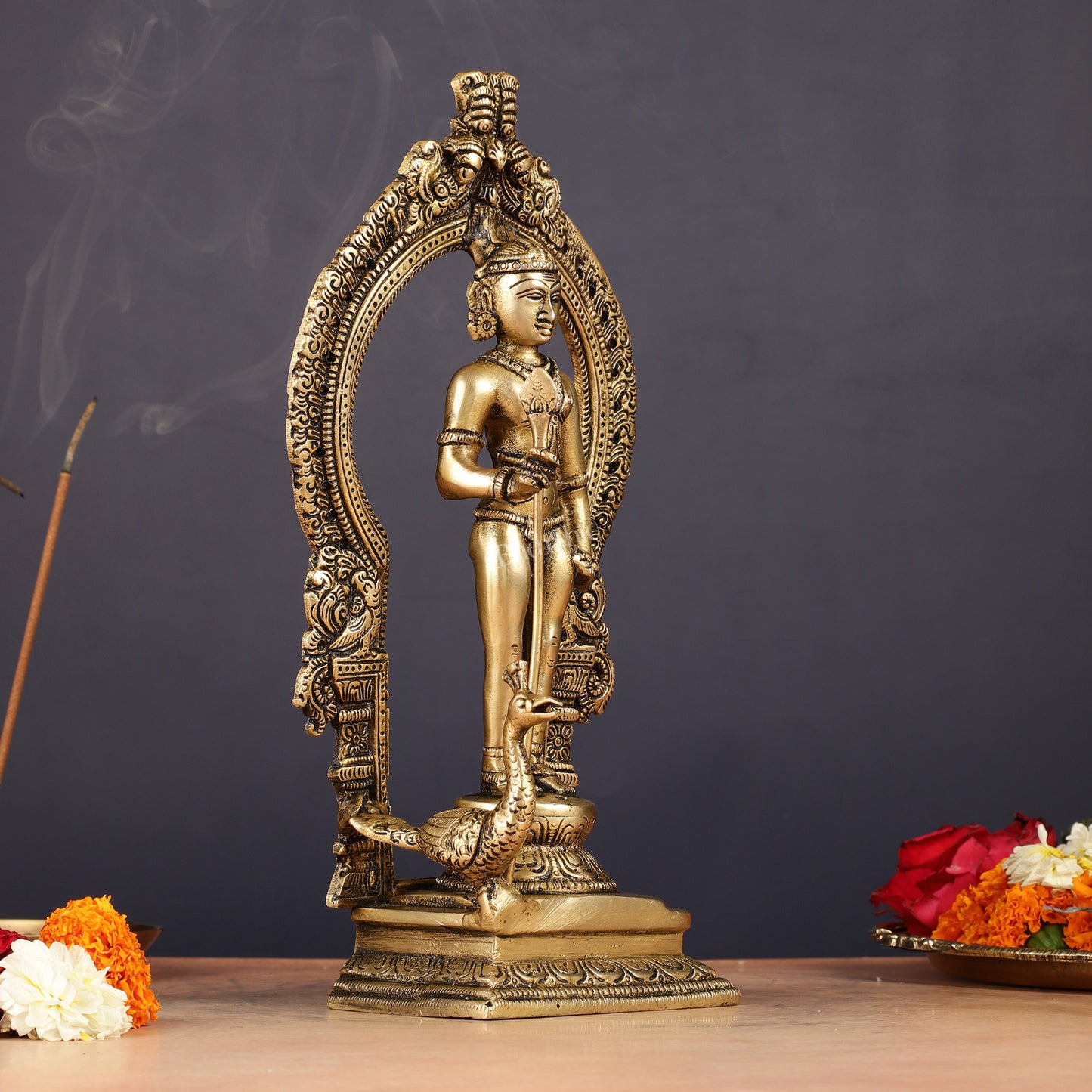 Brass Lord Murugan Kartikeya with Frame Idol - 9.5"