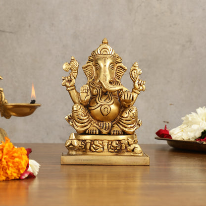 Brass Superfine Lord Ganesha Idol with Ashtavinayaka Carvings - 6.5 Inch