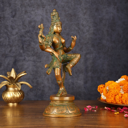 Handcrafted Brass Ardhanarishvara Statue - 12" Antique Bronze Finish