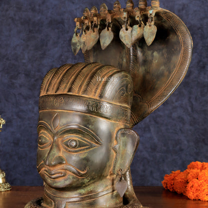 Vintage Brass Shiva with Mukhalingam and Naga Aura Statue – 13" Height