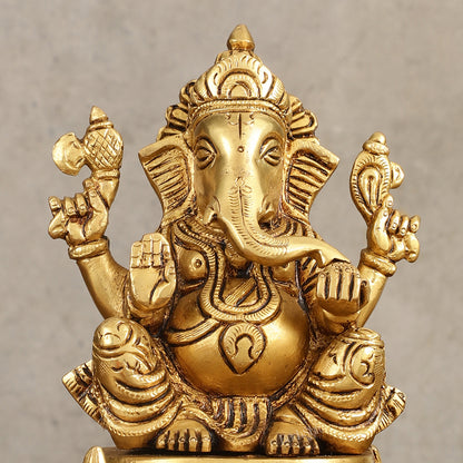 Brass Superfine Lord Ganesha Idol with Ashtavinayaka Carvings - 6.5 Inch