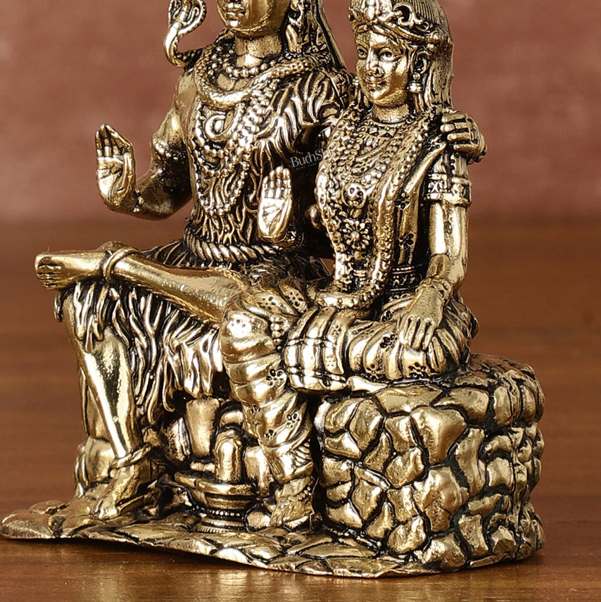 Pure Brass Superfine Intricate Shiv Parvati Idol - 5" Tall