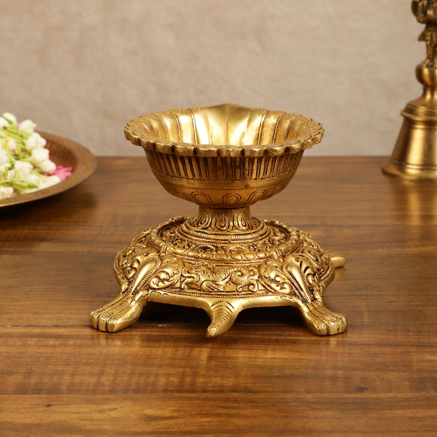 Brass Tortoise Diya Lamp 6 inch