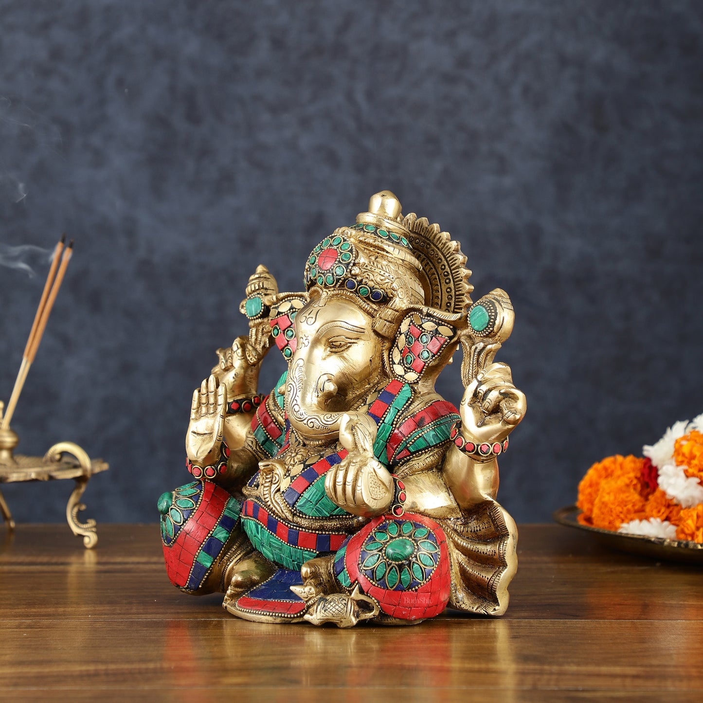 Brass Lord Ganesha Idol 9" meenakari