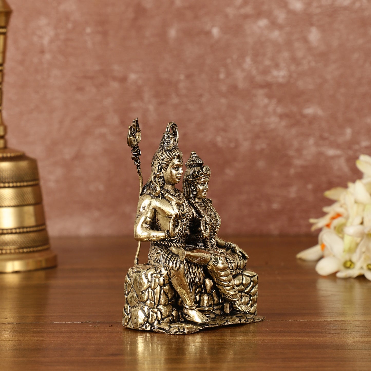 Pure Brass Superfine Intricate Shiv Parvati Idol - 5" Tall