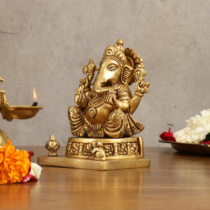 Brass Superfine Lord Ganesha Idol with Ashtavinayaka Carvings - 6.5 Inch