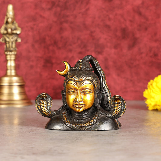 Brass Shiva Bust Face Idol - 4-inch (black antique)