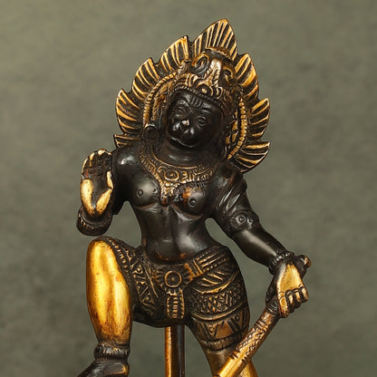 Small Pure Brass Black Standing Hanuman Idol | 6"