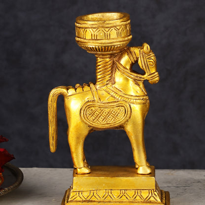 Pure Brass Horse Candle Holder 5.5"