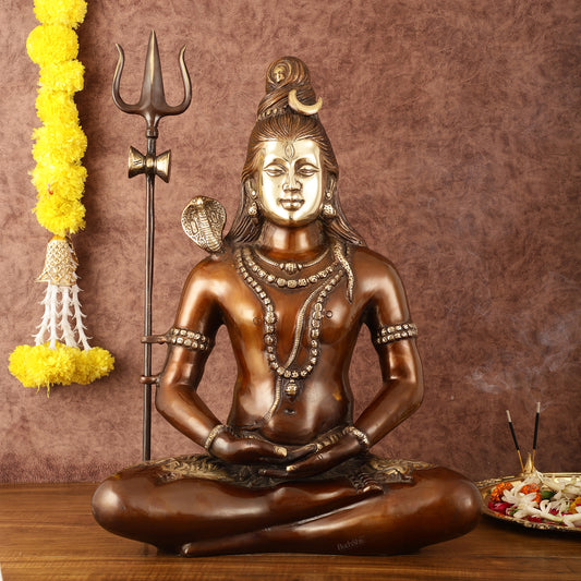 Exquisite 20 Inch Brass Lord Shiva Idol - Meditative Posture