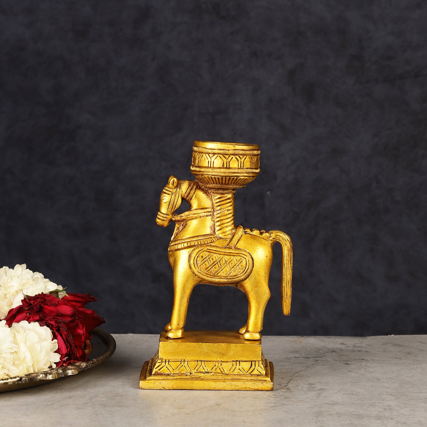 Pure Brass Horse Candle Holder 5.5"