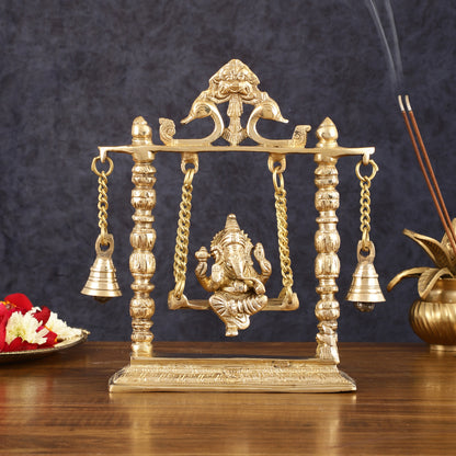 Pure Brass Ganesh Swing Idol - 10" Height