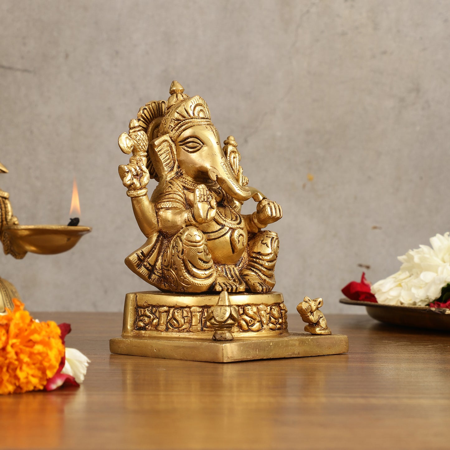 Brass Superfine Lord Ganesha Idol with Ashtavinayaka Carvings - 6.5 Inch