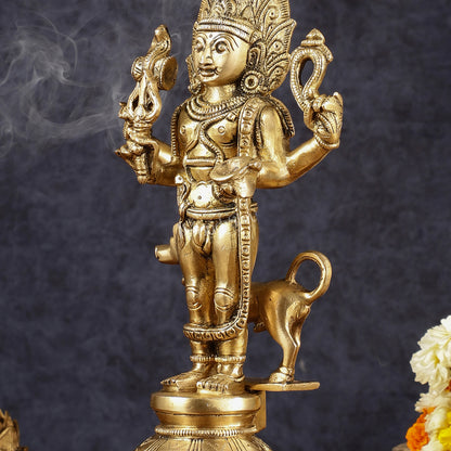 Majestic Brass Superfine Kaal Bhairav Bhairo Baba Idol with Dog - 12"