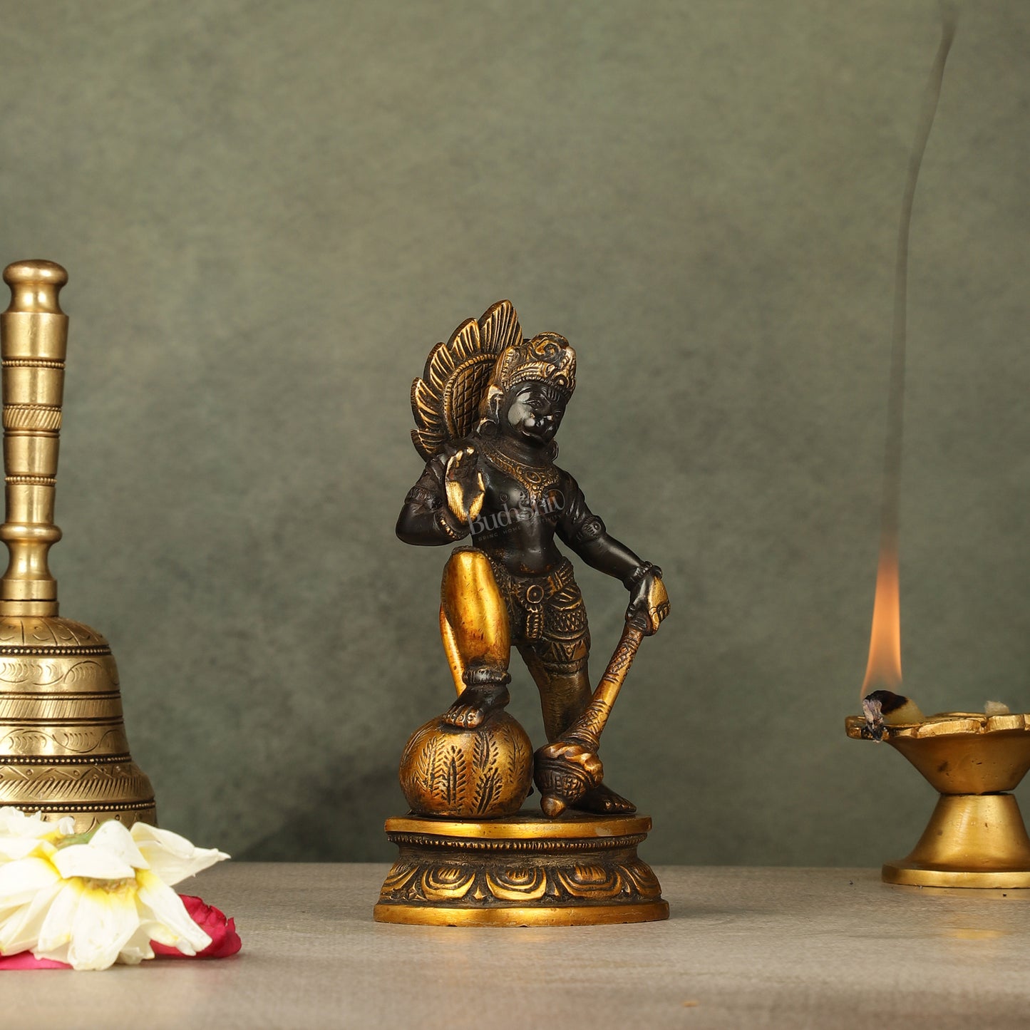 Small Pure Brass Black Standing Hanuman Idol | 6"