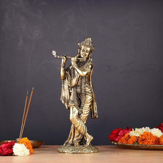 Superfine Brass Lord Krishna Intricate Idol 10"