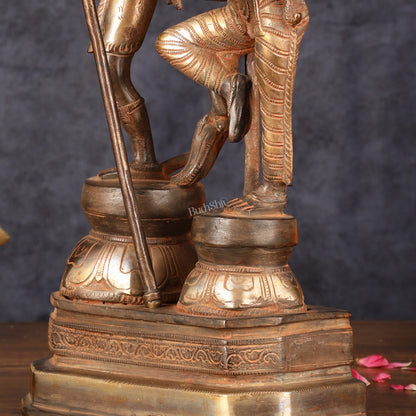 Vintage Brass Shiva Parvati Dancing Idols - 12.5" Sand Finish Patina