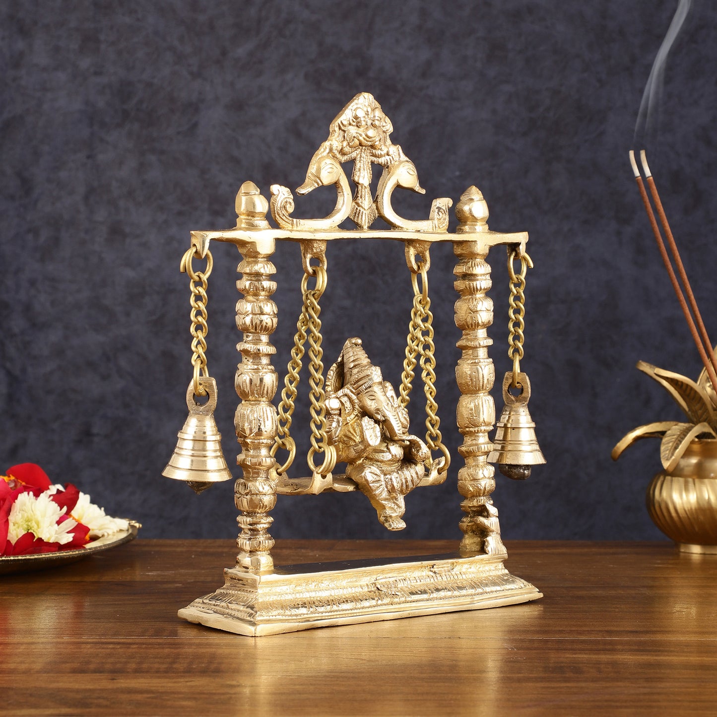 Pure Brass Ganesh Swing Idol - 10" Height