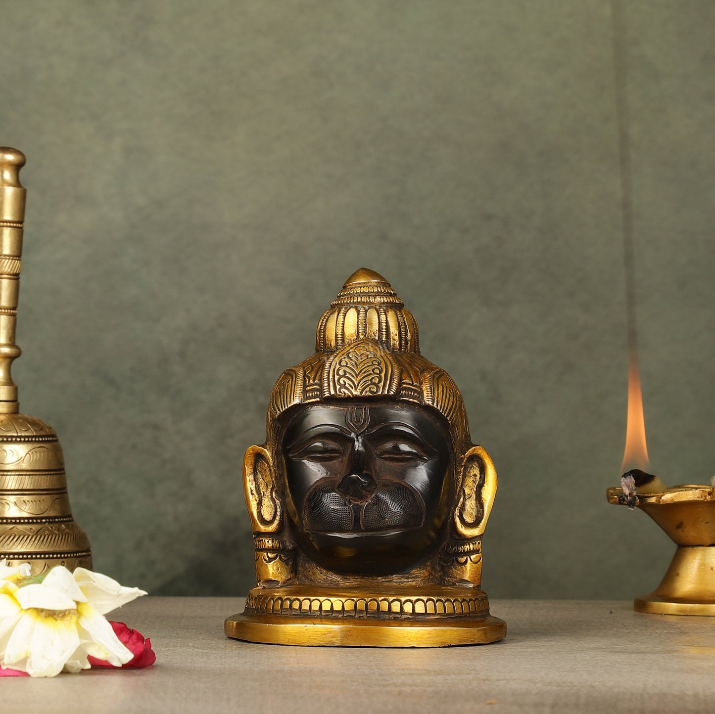 Pure Brass Black Hanuman Face Idol Table Accent 5.5 "