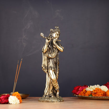 Superfine Brass Lord Krishna Intricate Idol 10"