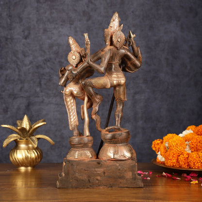 Vintage Brass Shiva Parvati Dancing Idols - 12.5" Sand Finish Patina