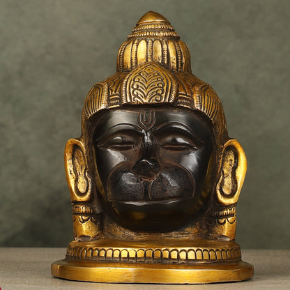 Pure Brass Black Hanuman Face Idol Table Accent 5.5 "