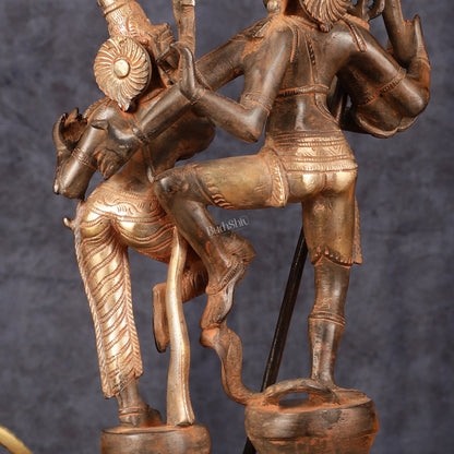 Vintage Brass Shiva Parvati Dancing Idols - 12.5" Sand Finish Patina