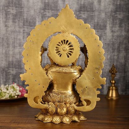 Pure Brass Lord Ganesha with Kirtimukha Prabhavali Aura | 15.5 Inch