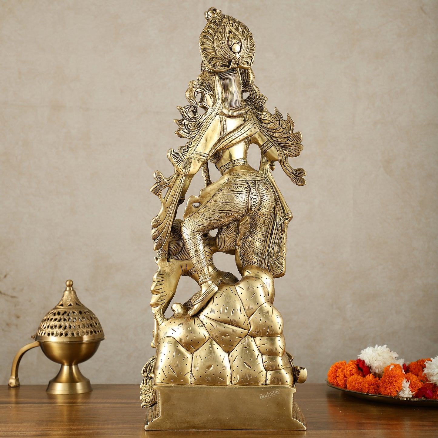 Brass Unique Radha Krishna Idol with Superfine Carvings | 23" |