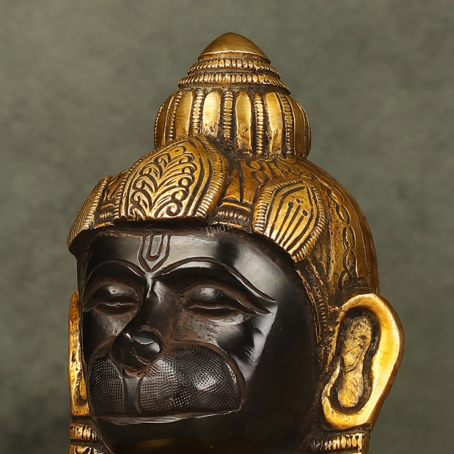 Pure Brass Black Hanuman Face Idol Table Accent 5.5 "