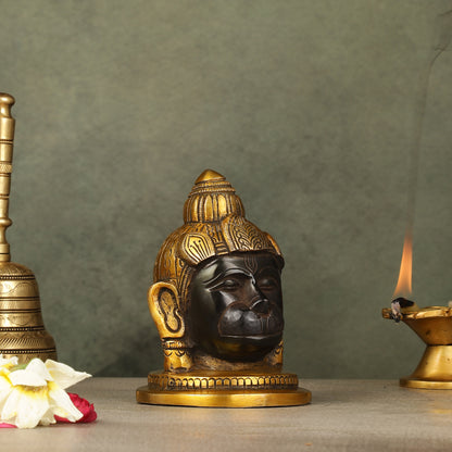 Pure Brass Black Hanuman Face Idol Table Accent 5.5 "