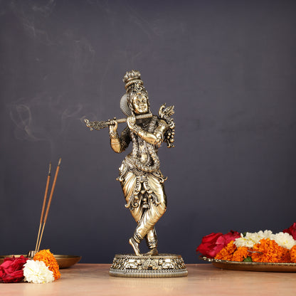 Superfine Brass Lord Krishna Intricate Idol 10" sharp