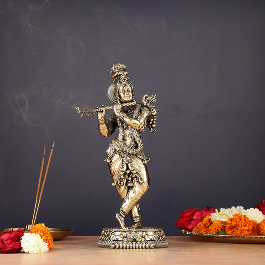 Superfine Brass Lord Krishna Intricate Idol 10" sharp