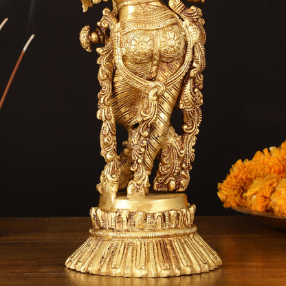 Pure Brass Superfine Krishna Idol on Lotus - 14" Elegant Sculpture