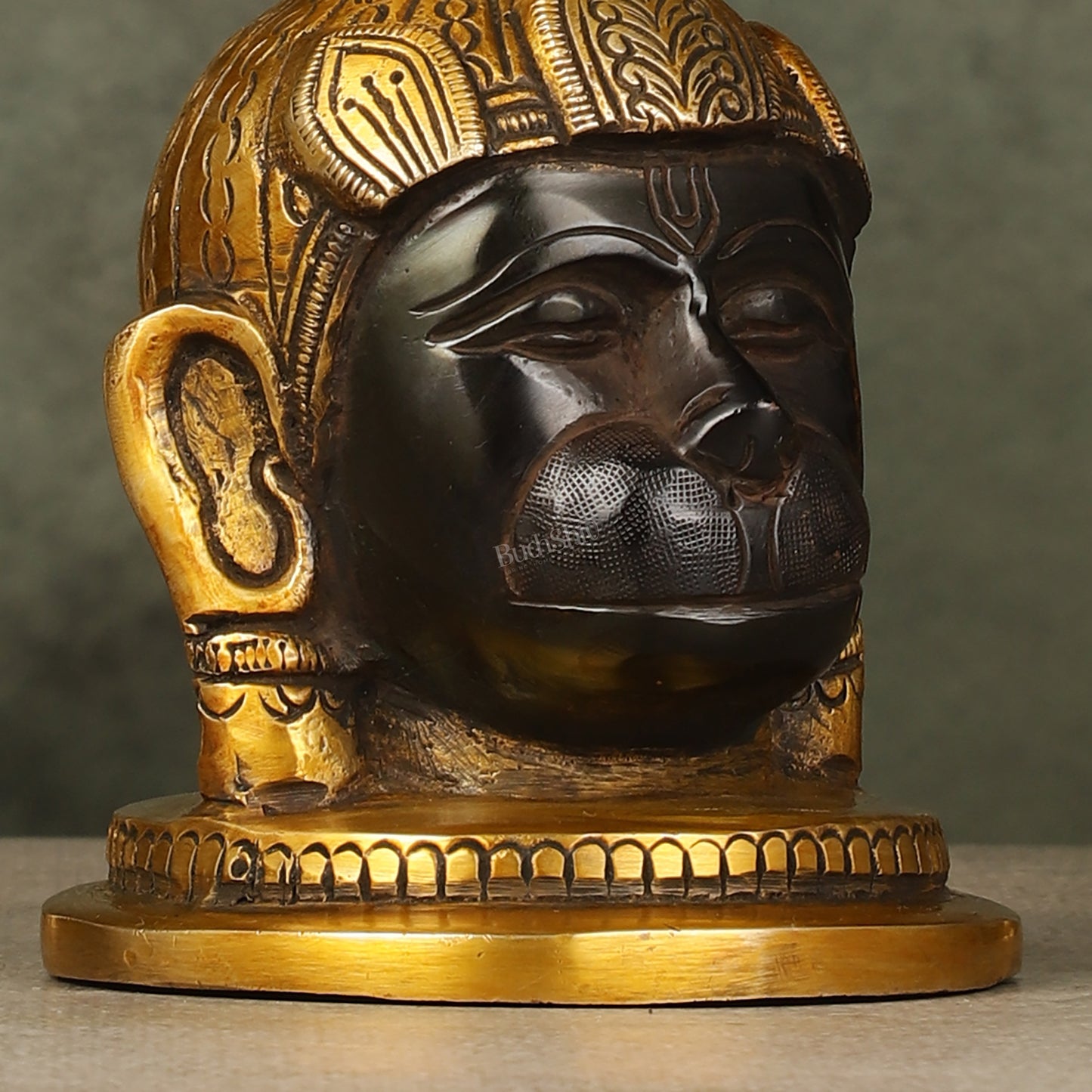 Pure Brass Black Hanuman Face Idol Table Accent 5.5 "