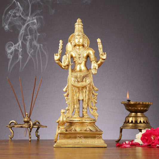 Pure Brass Kartikeya Murugan Swamy Statue - 14 inch