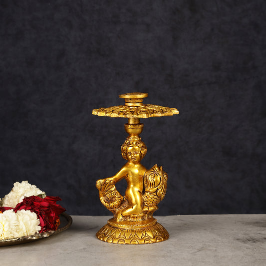 Brass Elegant Angel Table Showpiece Candle Holder 6"