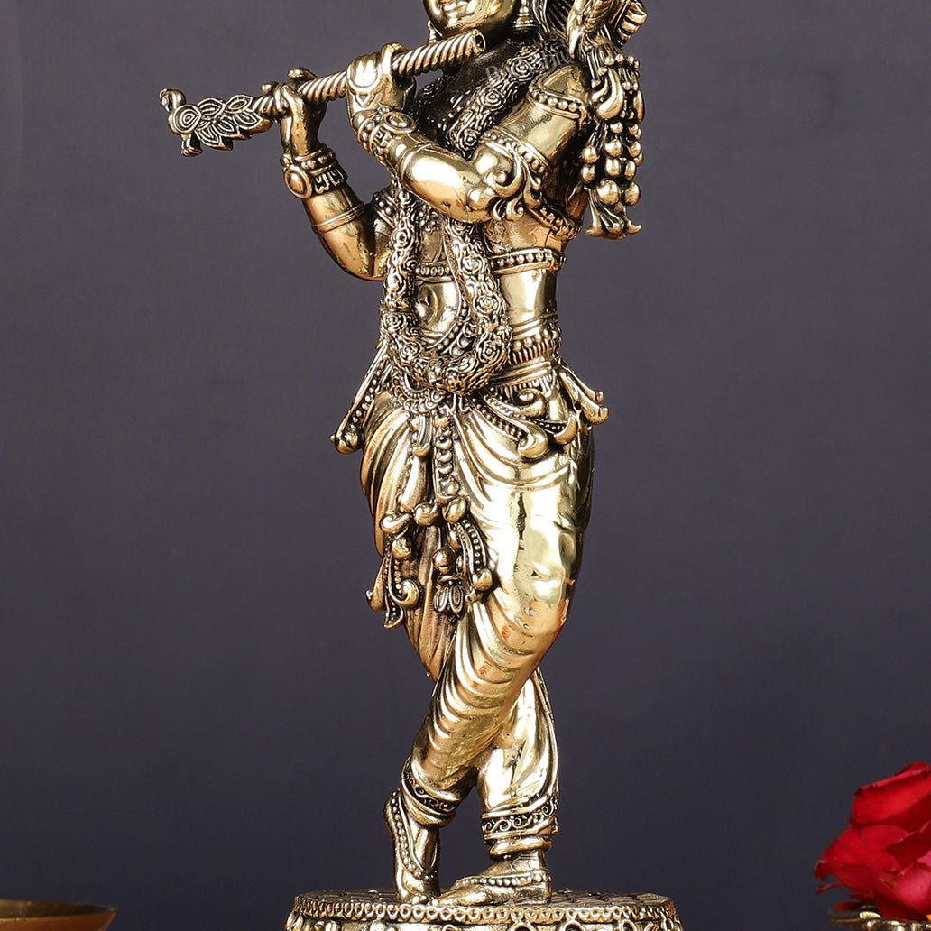 Superfine Brass Lord Krishna Intricate Idol 10" sharp