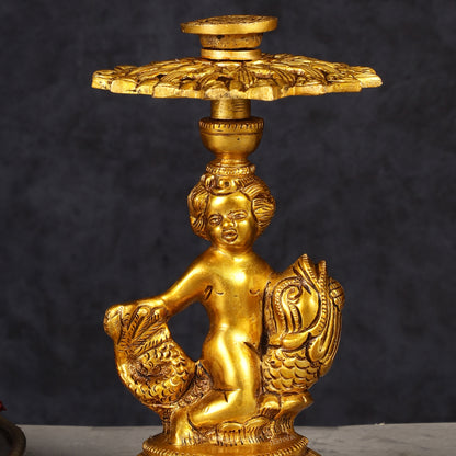 Brass Elegant Angel Table Showpiece Candle Holder 6"