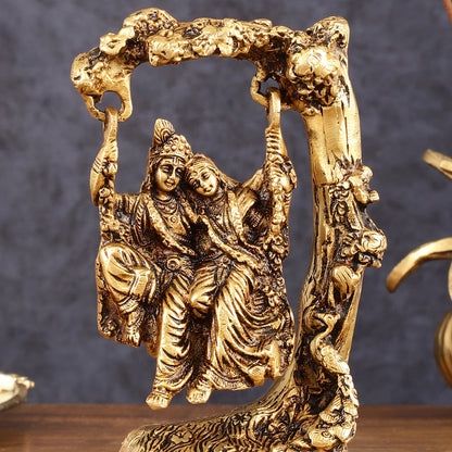 Brass Radha Krishna Swing Idol - 7" Height