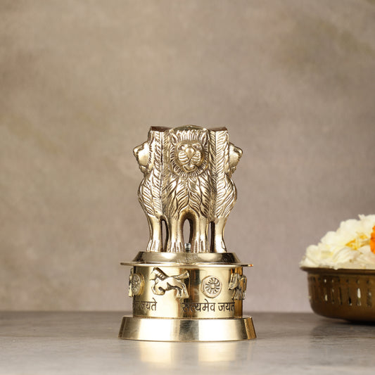 Brass Ashoka Lion Stambh Momento 6"