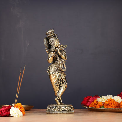 Superfine Brass Lord Krishna Intricate Idol 10" sharp